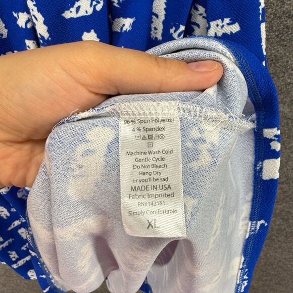 LulaRoe Dress Women XL Blue Geometric Sheath Midi Zipper Short Sleeve Casual - Picture 4 of 7